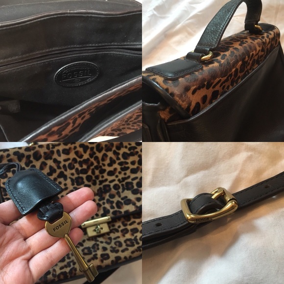 leopard print fossil cross body bag / purse - Picture 3 of 3